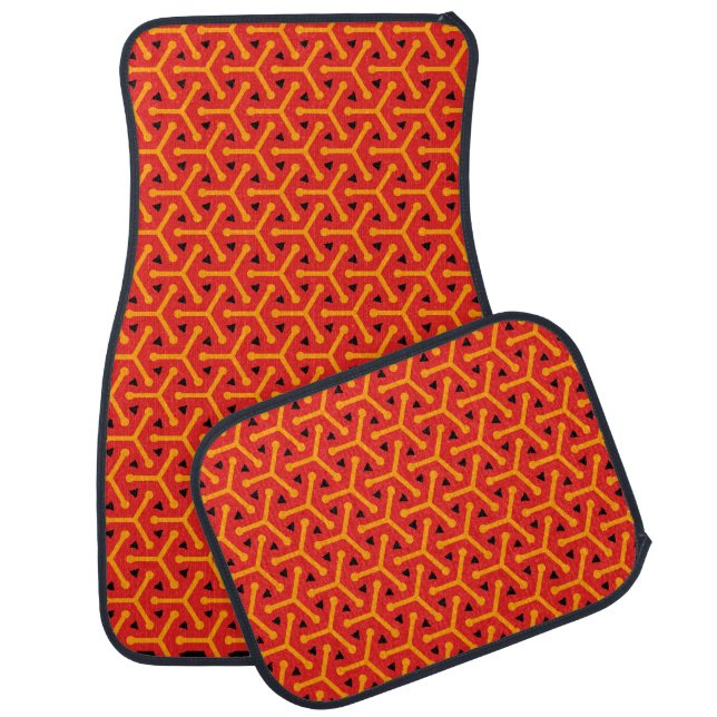 Tri cubic red black graphic art patterned car mats (Set)