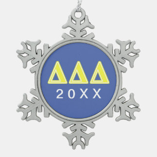 Tri Delta Yellow Letters Snowflake Pewter Christmas Ornament