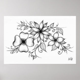 Tri-floral sketch poster
