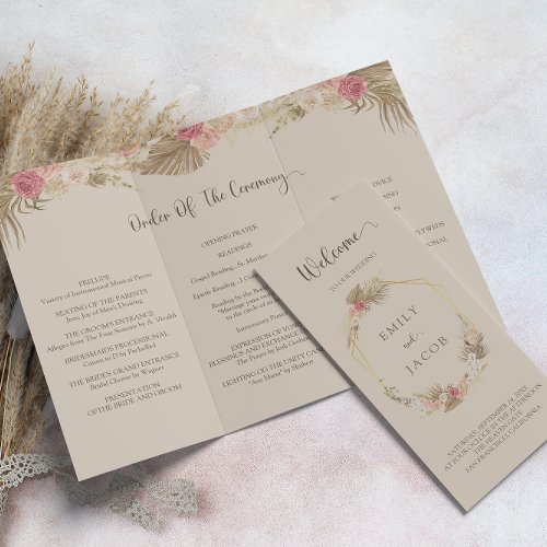 Tri_fold boho floral wedding program Flyer