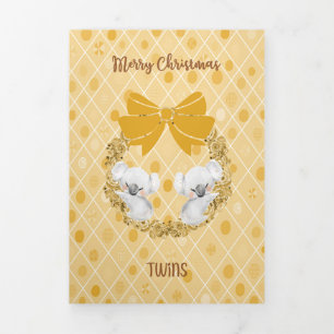 Tri-fold Card for Twins Gold Colors & Koalas