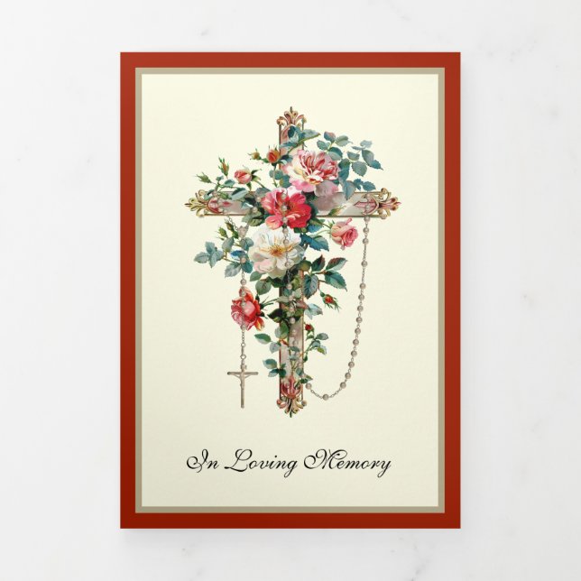 Tri-fold Catholic Cross Rosary Funeral Memorial Card (Cover)