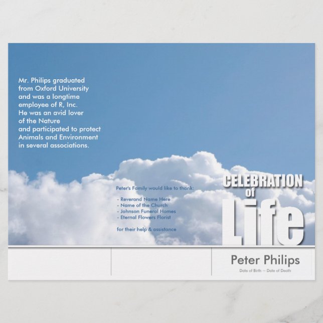 Tri-Fold Cloud Memorial Service Program Flyers (Front)