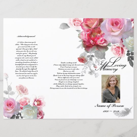 Tri-Fold Funeral Program - Pink Grey Roses | Zazzle.com