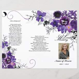 Tri-Fold Funeral Program - Violet Grey Floral
