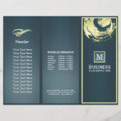 Tri-Fold Gold Blue Monogram Yoga Massage Brochures (Front)