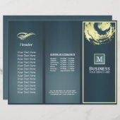 Tri-Fold Gold Blue Monogram Yoga Massage Brochures (Front/Back)