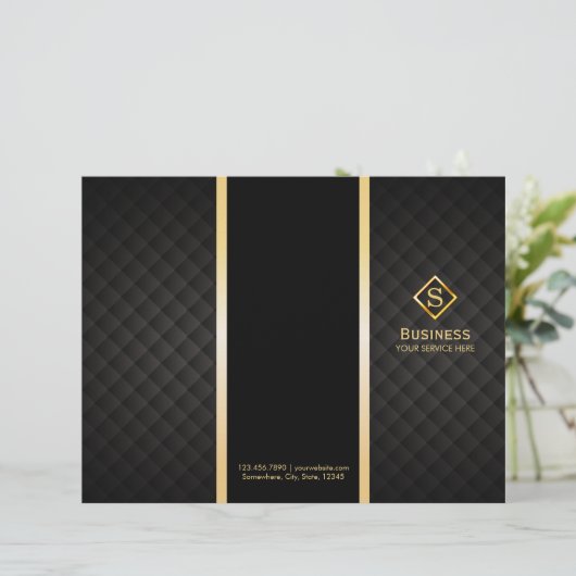Tri-Fold Gold Diamond Monogram Elegant Brochures (Standing Front)
