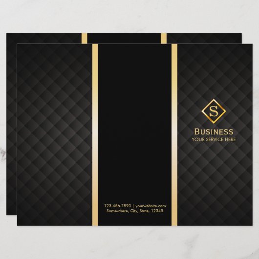 Tri-Fold Gold Diamond Monogram Elegant Brochures (Front/Back)