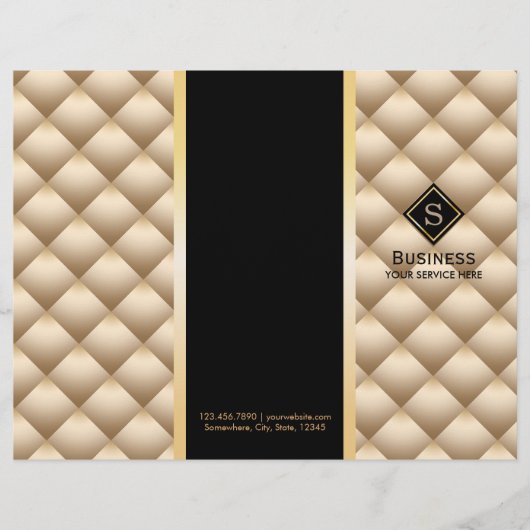 Tri-Fold Gold Quilted Monogram Modern Brochures (Front)