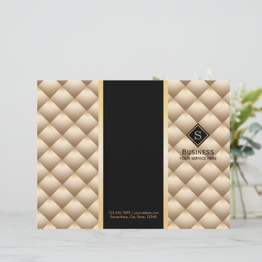Tri-Fold Gold Quilted Monogram Modern Brochures (Standing Front)