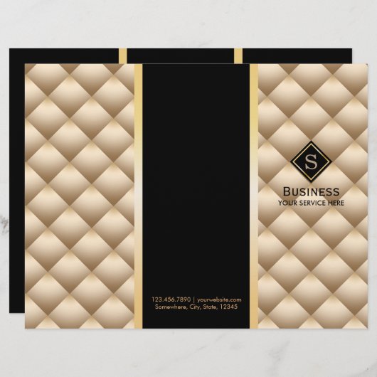 Tri-Fold Gold Quilted Monogram Modern Brochures (Front/Back)
