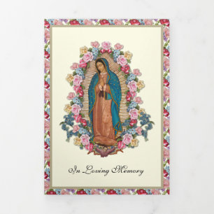 Tri-fold Guadalupe Roses Catholic Funeral Memorial Card