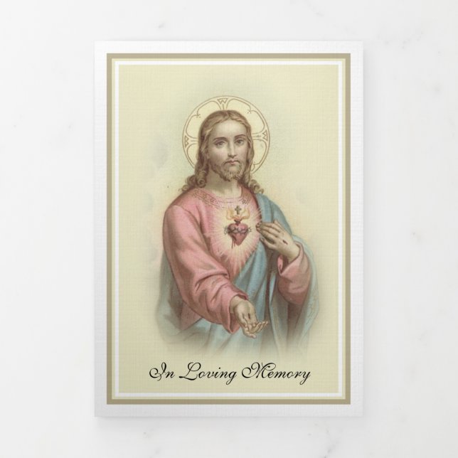 Tri-fold Heart of Jesus Catholic Funeral Memorial Card (Cover)