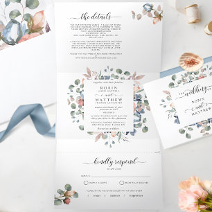 Tri-Fold Invitation with RSVP "Blissful" Wedding