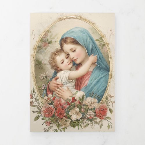 Tri-fold Mother Mary Jesus Catholic Funeral 