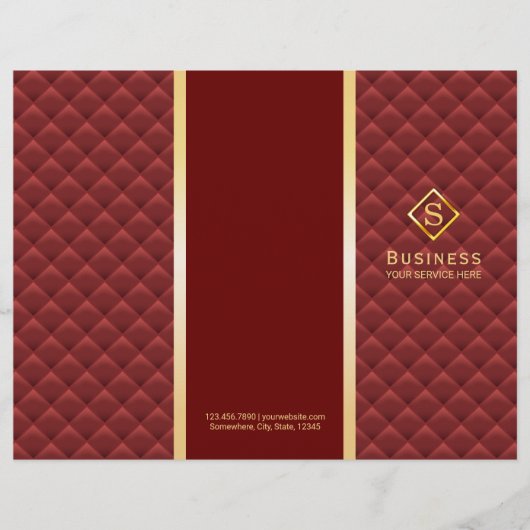 Tri-Fold Red Quilted Gold Monogram Brochures (Front)