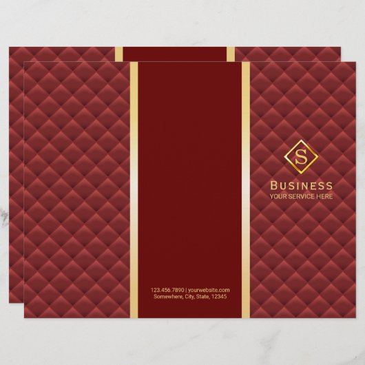 Tri-Fold Red Quilted Gold Monogram Brochures (Front/Back)