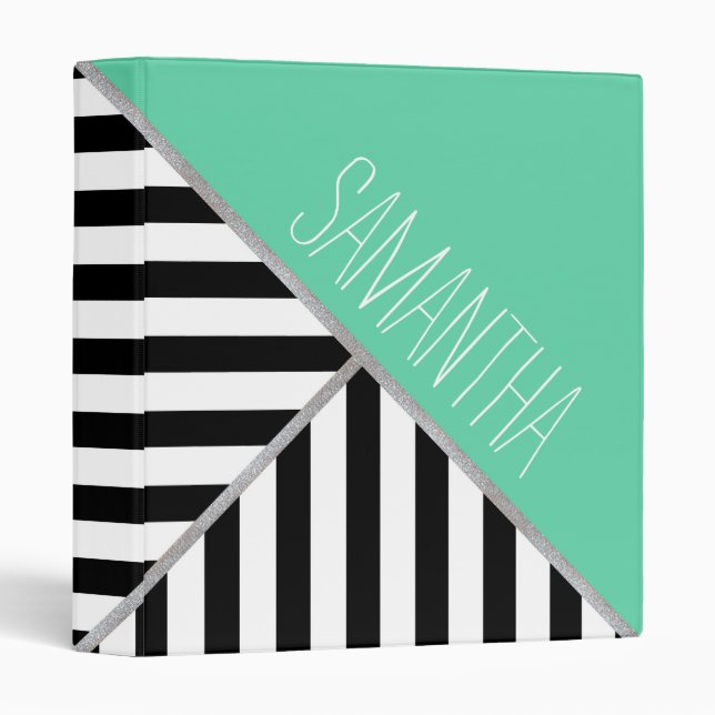 Tri-fold Teal and Stripes Monogram Binder (Front/Spine)
