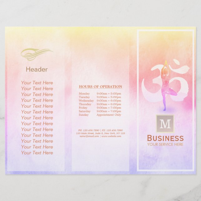 Tri-Fold Yoga Massage Brochures Meditation Pose Om (Front)