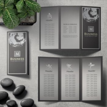 Tri-fold Yoga Studio Brochure Black & Silver Zen Flyer by ReadyCardCard at Zazzle