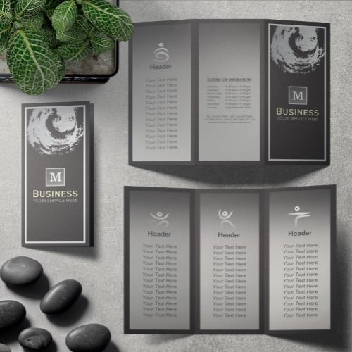 Tri_Fold Yoga Studio Brochure Black  Silver ZEN Flyer