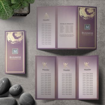 Tri-fold Yoga Studio Brochure Purple Gold Zen Sign Flyer by ReadyCardCard at Zazzle
