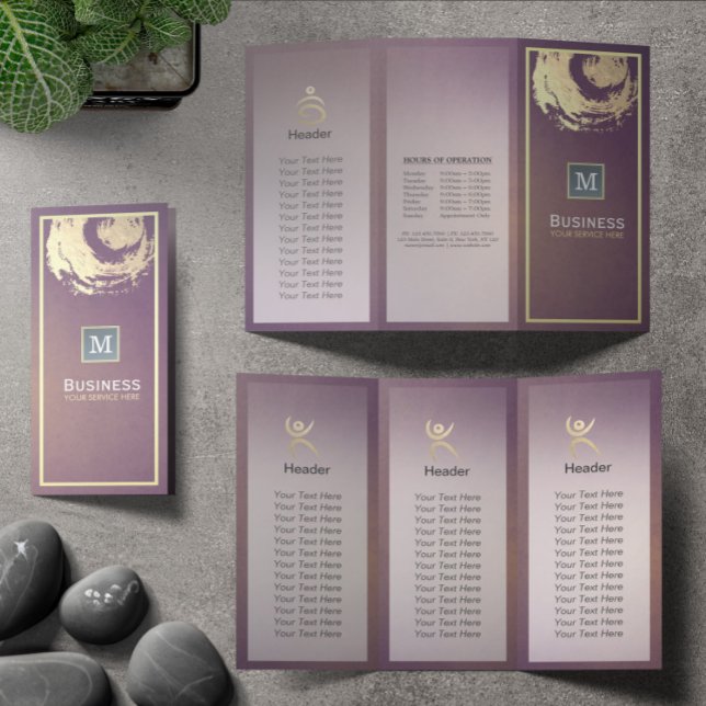 Tri-Fold Yoga Studio Brochure Purple Gold ZEN Sign Flyer (Creator Uploaded)