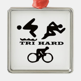Tri Hard Triathlon Gifts Clothing and Accessories Metal Ornament