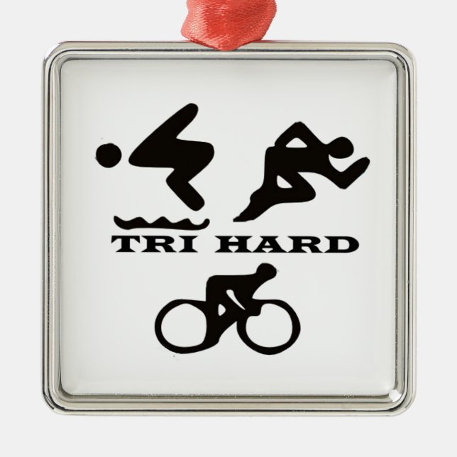 Tri Hard Triathlon Gifts Clothing and Accessories Metal Ornament (Front)