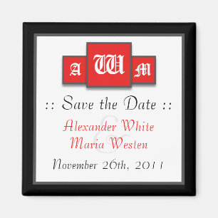 Tri-Monogram Red Modern Save the Date Magnets
