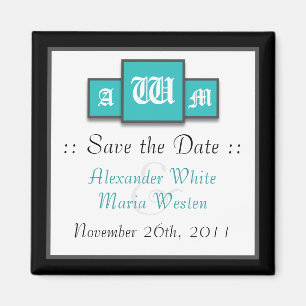 Tri-Monogram Teal Modern Save the Date Magnets