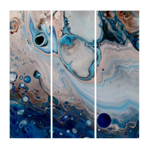 Tri-Panel Acrylic Blue Abstract Modern Fluid Art