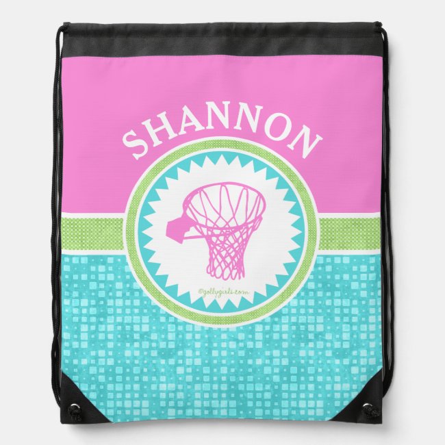 Tri-Pastel Color Basketball With Aqua Tile Drawstring Bag