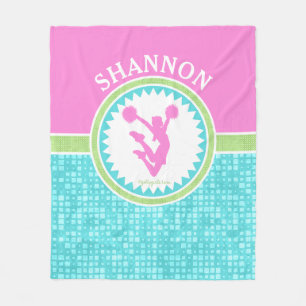 Tri-Pastel Color Cheerleading With Aqua Tile Fleece Blanket