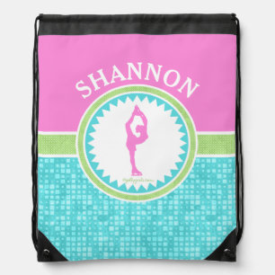 Tri-Pastel Color Figure Skating With Aqua Tile Drawstring Bag