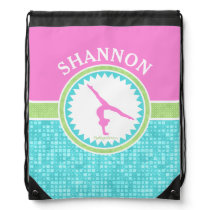 Tri-Pastel Color Gymnastics With Aqua Tile Drawstring Bag Tri-Pastel Color Gymnastics With Aqua Tile Drawstring Bag