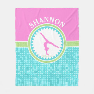 Tri-Pastel Color Gymnastics With Aqua Tile Fleece Blanket