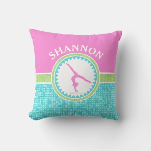 Tri_Pastel Color Gymnastics With Aqua Tile Throw Pillow