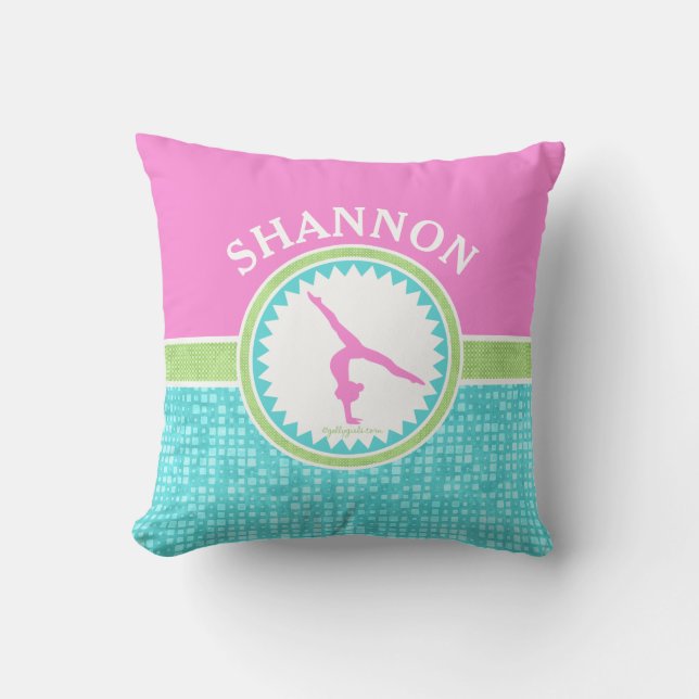 Tri-Pastel Color Gymnastics With Aqua Tile Throw Pillow (Front)