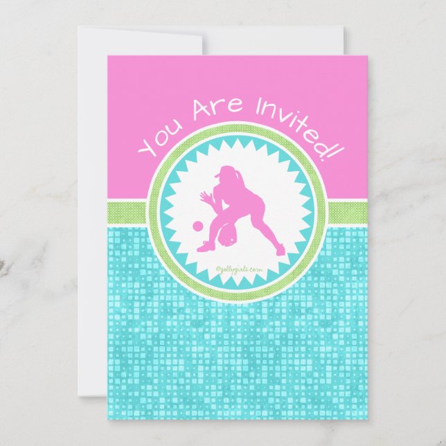 Tri-Pastel Color Softball With Aqua Tile Invitation (Front)