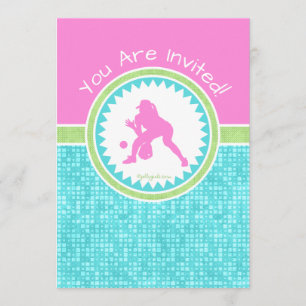 Tri-Pastel Color Softball With Aqua Tile Invitation