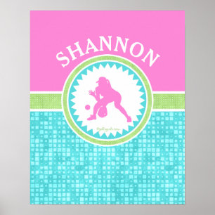 Tri-Pastel Color Softball With Aqua Tile Poster