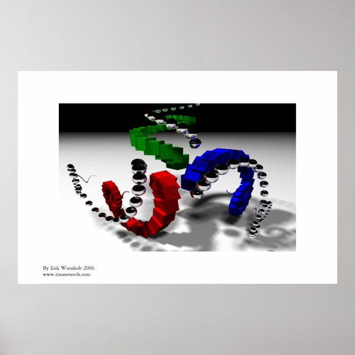 Tri Spiral Recursive Raytraced Image Posters