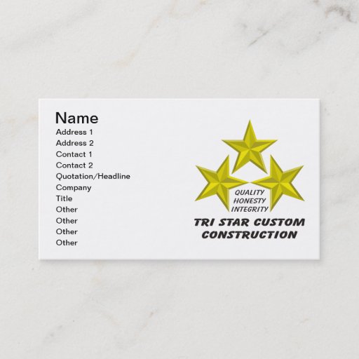Customizable Tri Star Custom Construction Product/s Business Cards