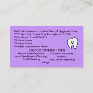 Tri-State Dental Hygiene Business Card