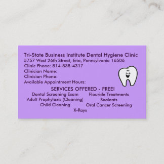 Tri-State Dental Hygiene Business Card