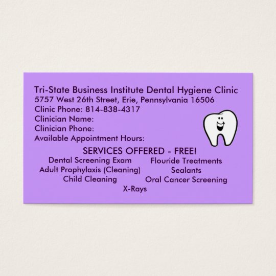 TriState Dental Hygiene Business Card