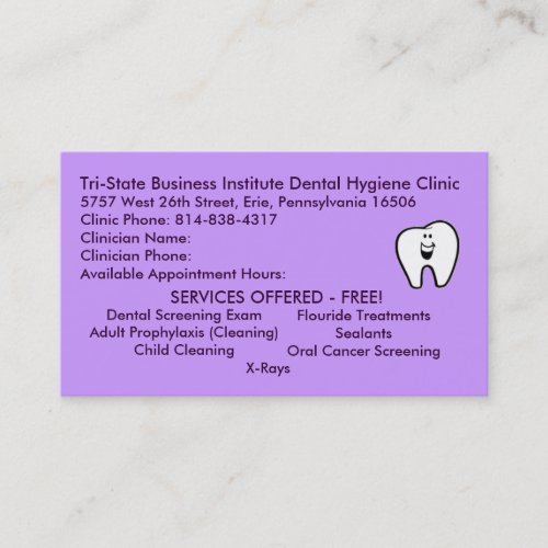 Tri_State Dental Hygiene Business Card