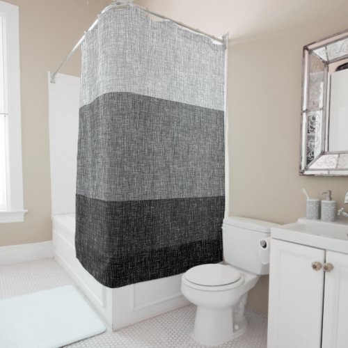 Tri Stripe Grey Crosshatch Modern Abstract Neutral Shower Curtain